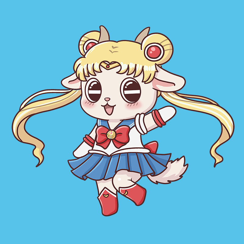Personaje cosplayeando de Sailor Moon al estilo Chiva and Friends